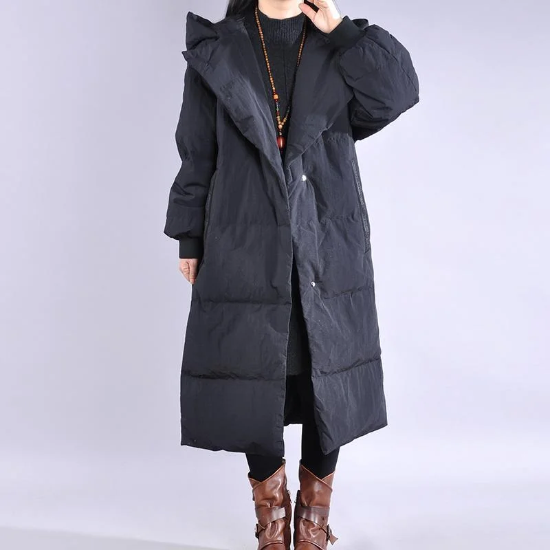 2019 black down coat winter casual hooded down jacket dark buckle Fine winter outwear