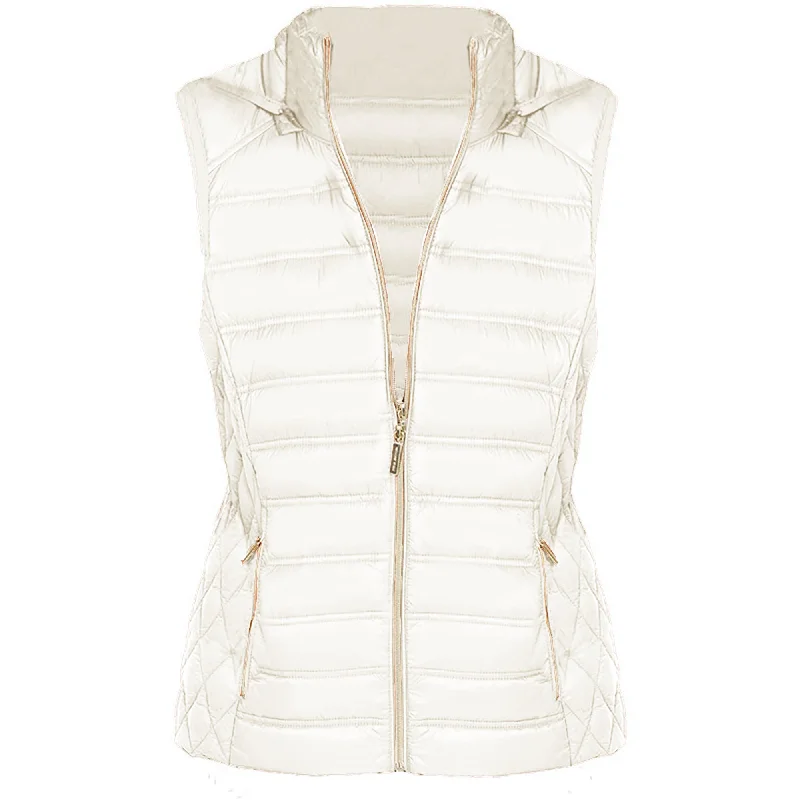 Michael Michael Kors Women's Bone White Down Sleeveless Puffer Vest with Removable Hood