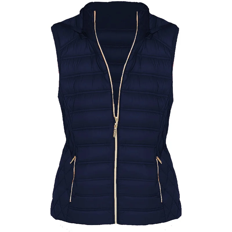 Michael Michael Kors Women's Navy Blue Down Sleeveless Puffer Vest with Removable Hood