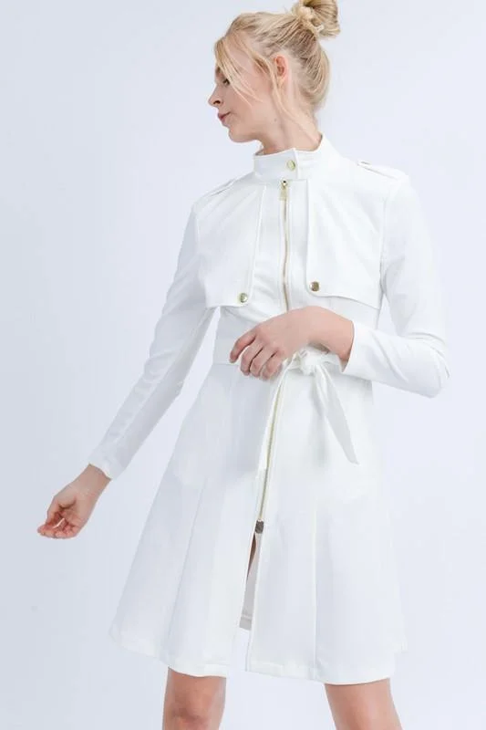 Mara, Waist Tie Zip Up Long Line Trench Coat Jacket