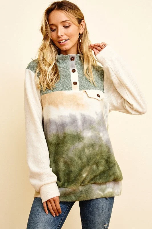 OLIVE MARBLE CONTRAST PULLOVER SWEATER TT3286RA